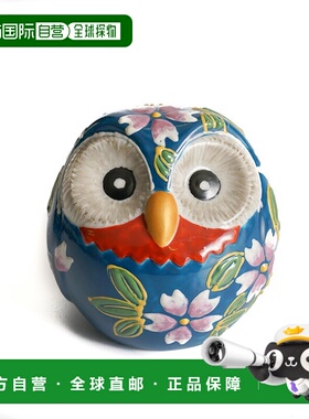 日本直邮九谷烧 2.2 圆形深蓝色樱花猫头鹰摆件护身符猫头鹰 / 60