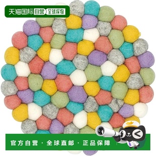 Nepal 丸真 尼泊尔Pokopoko 圆形锅垫 手工制作 黄色 日本直邮