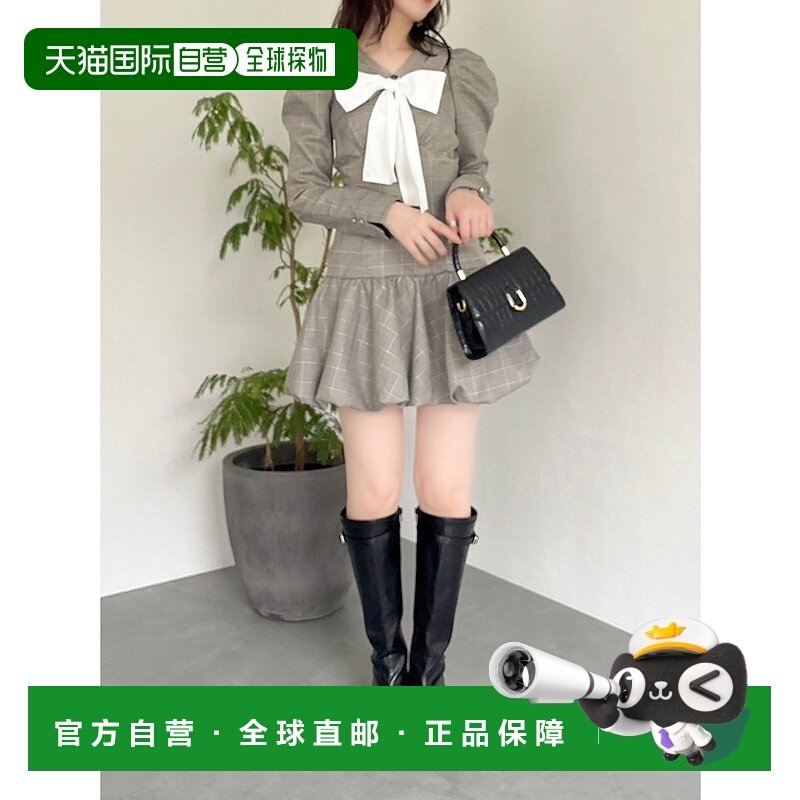 1h可退 日本直邮dazzlin 女装 巴尔顿格纹迷你连衣裙 蝙蝠袖设计