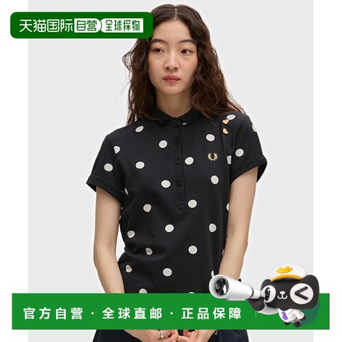 日本直邮FRED PERRY 女士 全棉波点Polo衫 黑色香槟心形刺绣 SG31