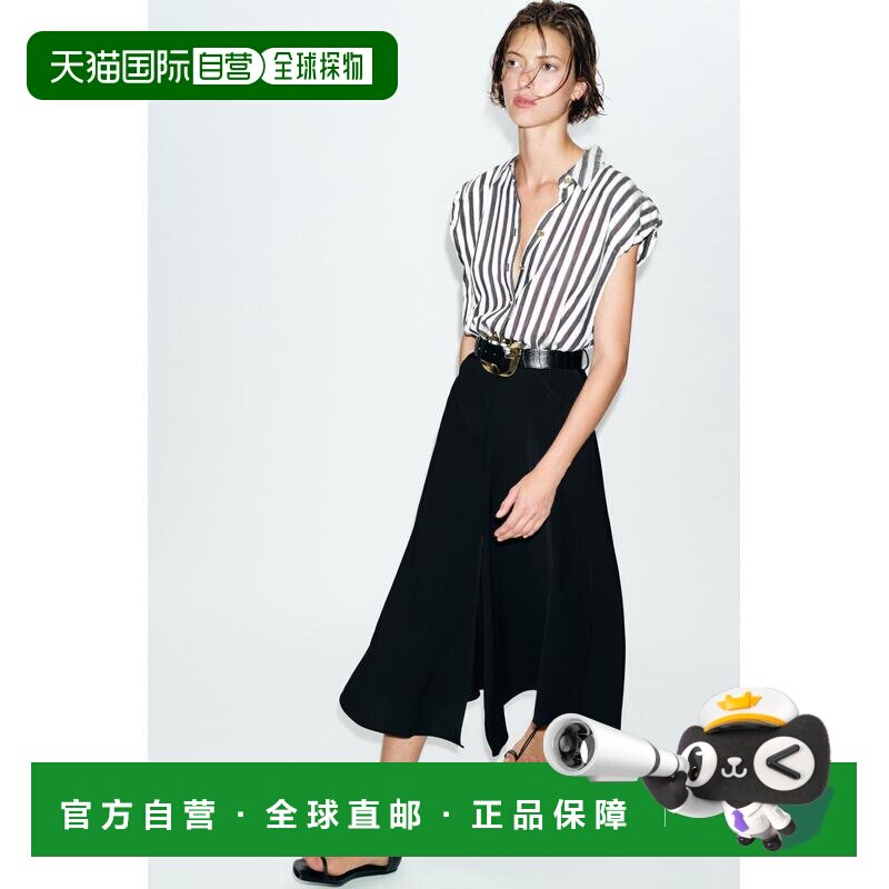 日本直邮Zara带条纹腰带的中长款连衣裙