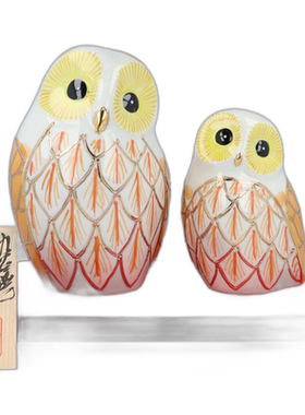 日本直邮九谷烧 6 号情侣猫头鹰金画（支架地毯标签） 装饰品幸运