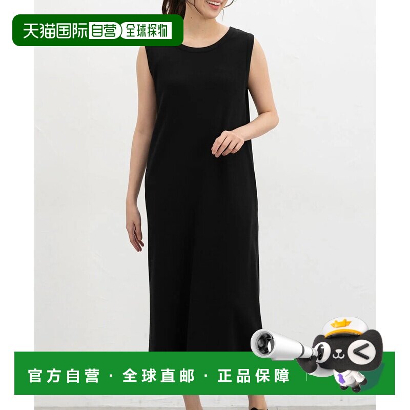 日本直邮Honeys 女士无袖连衣裙长款防晒纯色条纹棉混纺罗纹口袋