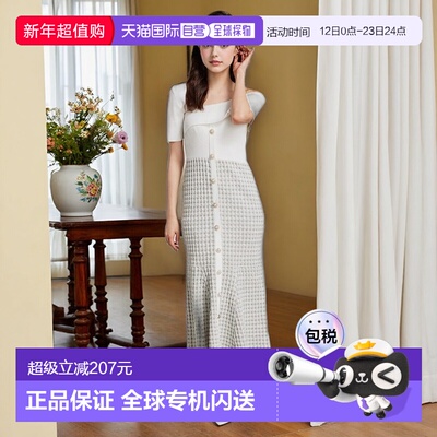 日本直邮Rienda 不对称粗花呢半针织连衣裙 RI3465EW25084