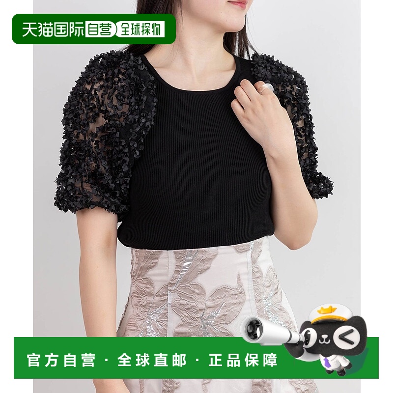 1h可退 日本直邮RANDA 女士花朵图案透视袖针织上衣 BT35105
