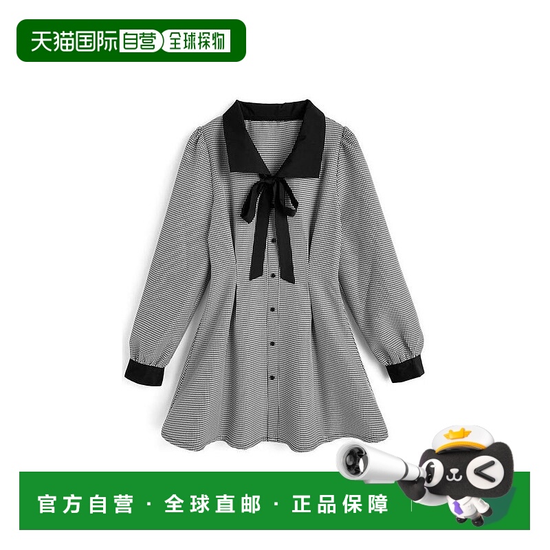 日本直邮日潮 GRL配色丝带千鸟格纹迷你连衣裙tg851a