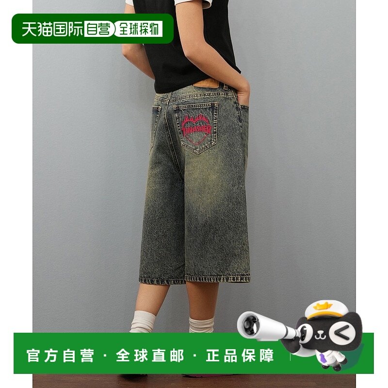 1h可退 日本直邮THRASHER 女士刺绣宽松牛仔短裤 253TH2SP043