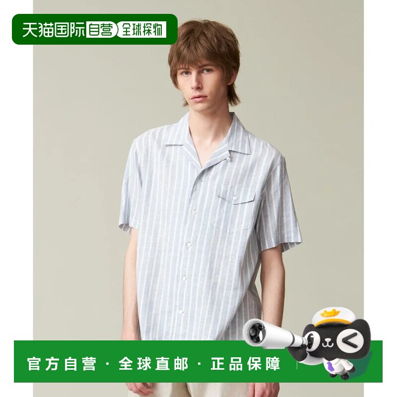 日本直邮ONWARD J.PRESS MEN 混合亚麻开领衬衫 萨克斯蓝系