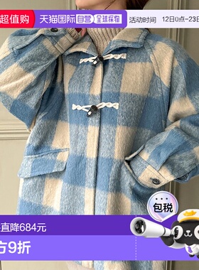 日本直邮JUNOAH 粗花呢格纹连帽风衣外套 [JU5602EW006650]