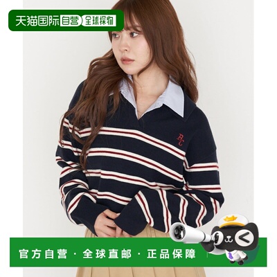 1h可退 日本直邮Ray Cassin 女装 V领宽松多色条纹针织衫 RCN1061