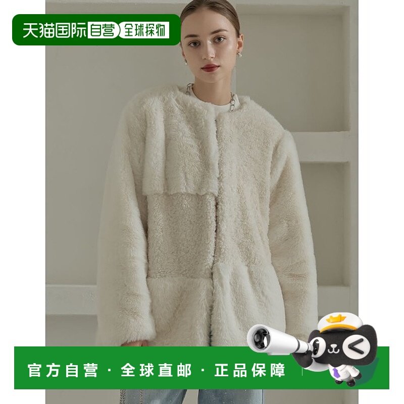 1h可退 日本直邮Re:EDIT 女装 多材质拼接仿毛皮无领中长外套 140