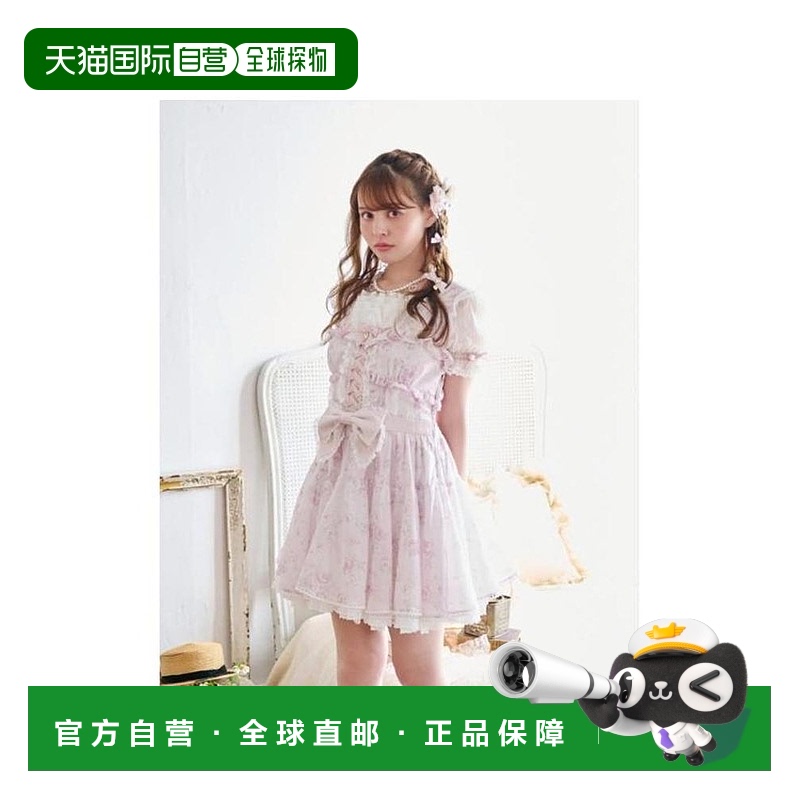 日本直邮日潮 Liz Lisa玫瑰缎带雪纺短袖连衣裙152-6116-0蕾丝夏