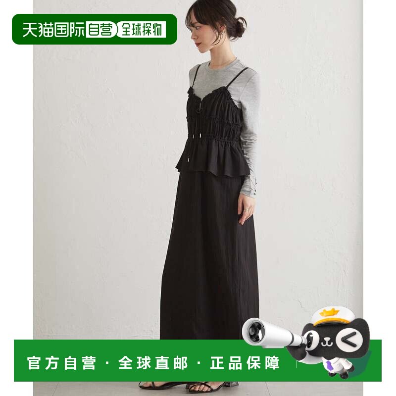 日本直邮连衣裙 黑色 蝴蝶结褶皱收腰吊带性感