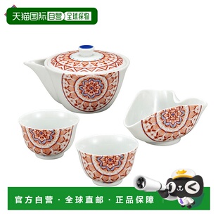 日本直邮九谷烧红彩绘圆形纹章宝瓶套装 太子窑茶具茶杯流行礼品