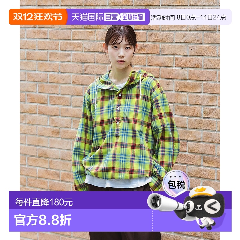 1h可退 日本直邮BEAMS男士宽松版型原创面料反射条纹连帽衬衫 111