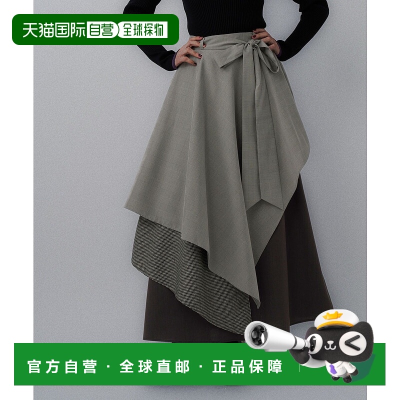 1h可退 日本直邮HARE 女装 多色格纹拼接 A字裙 腰带设计 621524