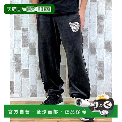 日本直邮VELOUR 刺绣侧条纹绒面运动长裤 男士 黑色