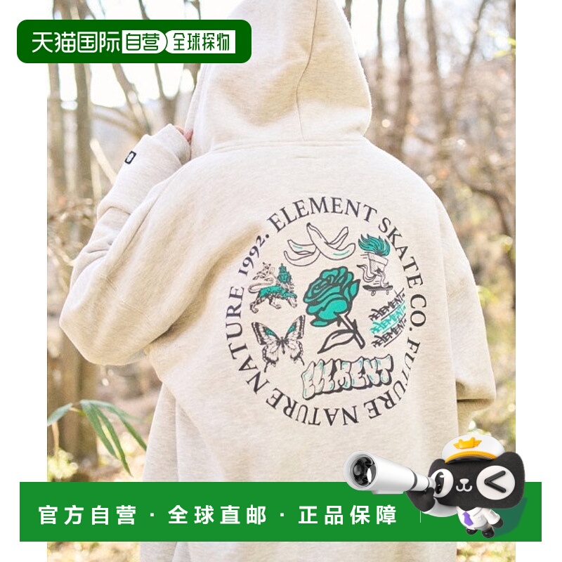 1h可退 日本直邮ELEMENT女士宽松版型连帽卫衣 后幅印花半拉链设