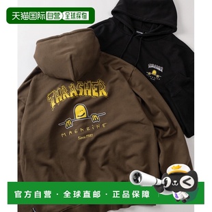 1h可退 日本直邮THRASHER 男女同款 裏毛 半拉链 印花连帽卫衣 TH