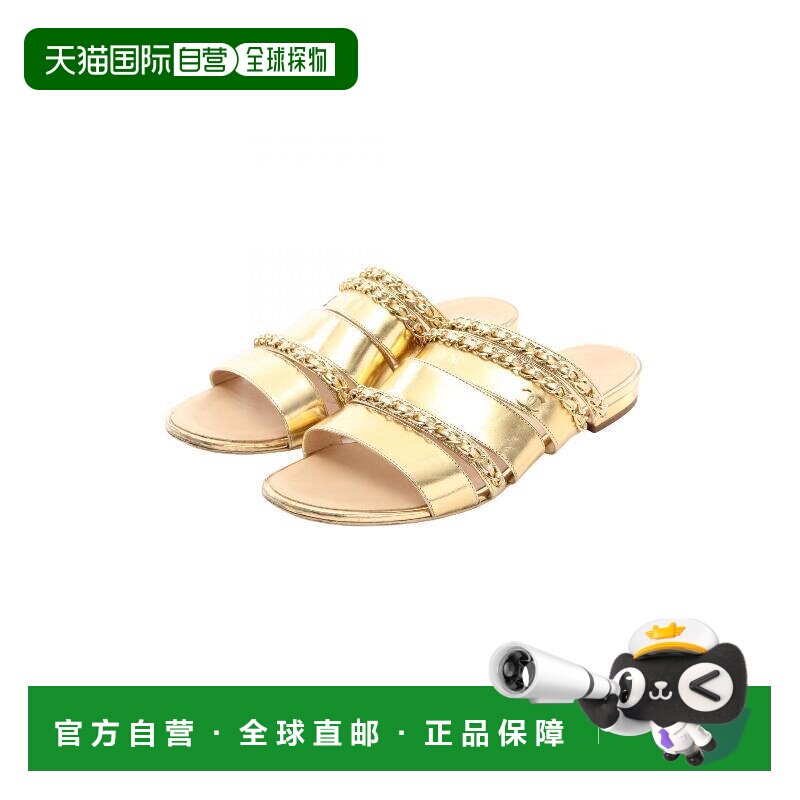 日本直邮中古Chanel香奈儿女B级9新Chanel香奈儿金色牛皮鞋女鞋图片
