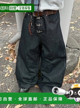 1h可退 日本直邮kutir男女同款宽松丹宁裤 FIREMAN钩扣设计 63343