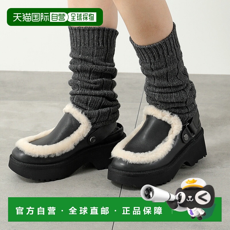 日本直邮UGG Esmee 皮革凉鞋1171507女士羊皮毛带后跟带和厚底黑