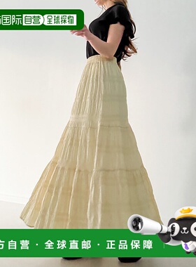 日本直邮JUNOAH 麻褶边喇叭裙裙子 [JU5602EW06003]半身裙a字裙