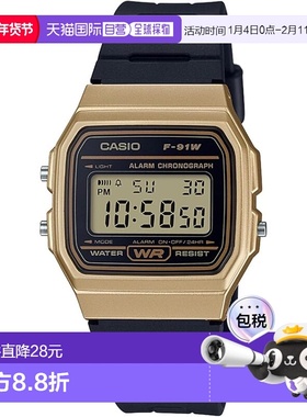 【日本直邮】Casio卡西欧 男士手表 F-91WM-9AJH 黑色/金色防水