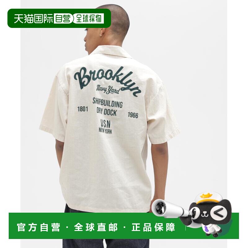 日本直邮AVIREX 男女同款 亚麻棉混纺短袖衬衫 Brooklyn刺绣款 78