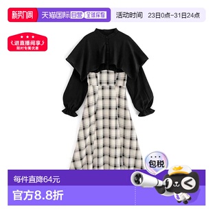 日本直邮日潮 GRL 格纹拼接斗篷连衣裙 k9379f裙子优雅长款