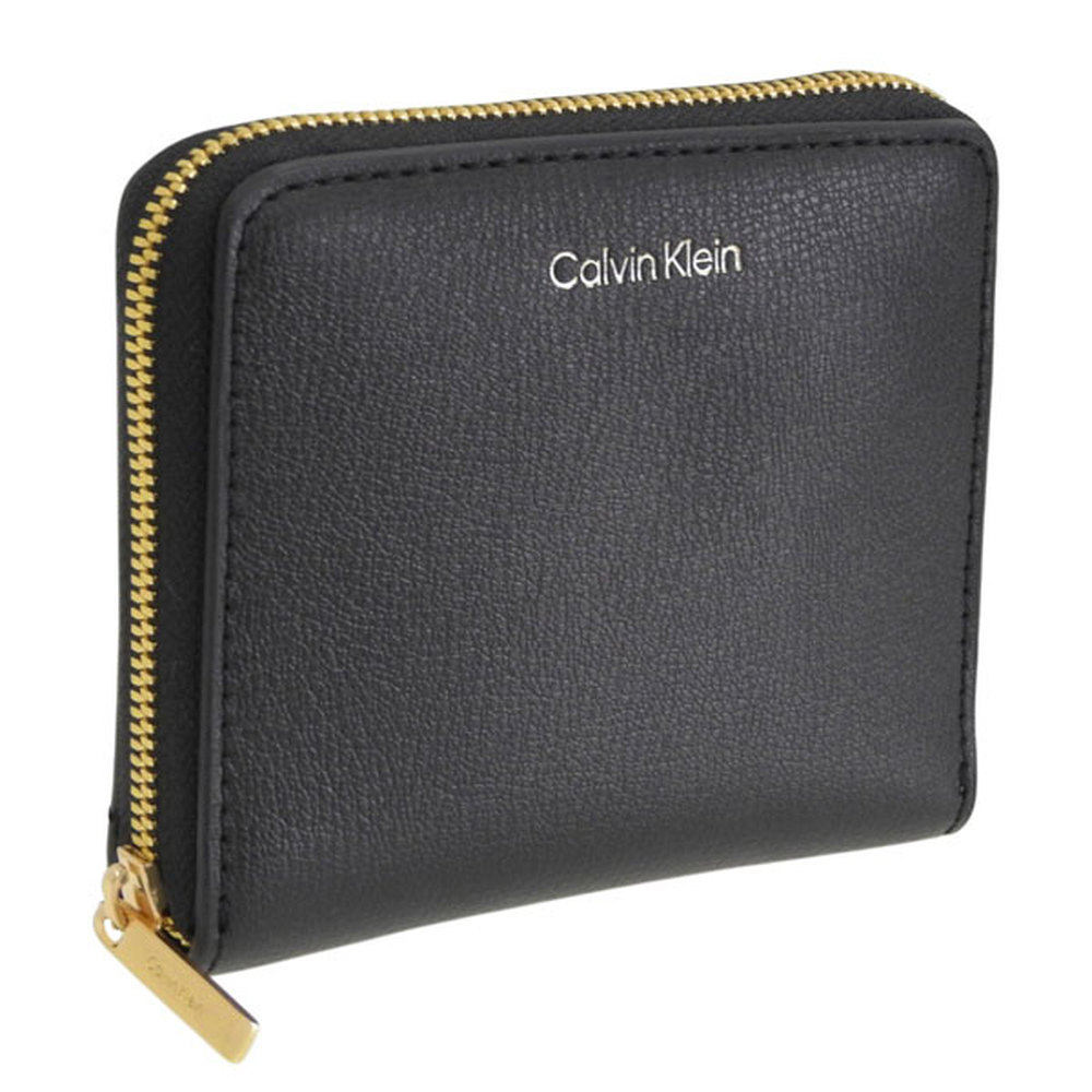 日本直邮Calvin Klein 女士双折钱包黑色烫金Logo方形拉链LV04F11