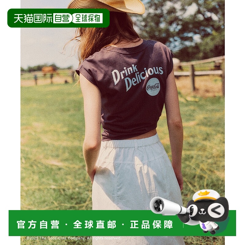 1h可退 日本直邮Coca-Cola 女士复古罗格印花法式短袖T恤 2025ABV