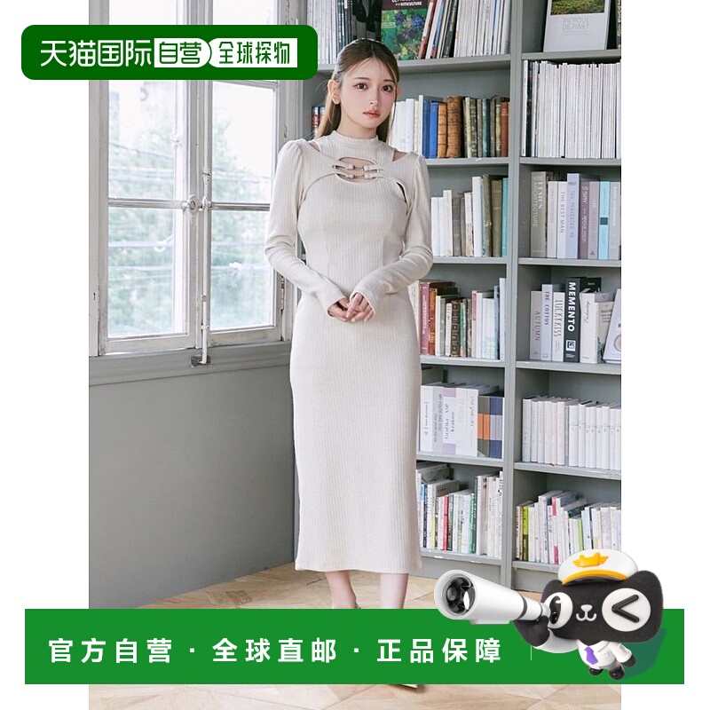 1h可退 日本直邮EATME 女装 紧身显瘦设计 金属装饰V领针织连衣裙