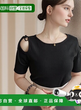 1h可退 日本直邮moment+女士肩部开叉蝴蝶结半袖上衣 mt07165