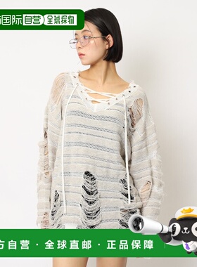 1h可退 日本直邮SPIRALGIRL 女士 镂空条纹针织上衣 V领抽绳设计