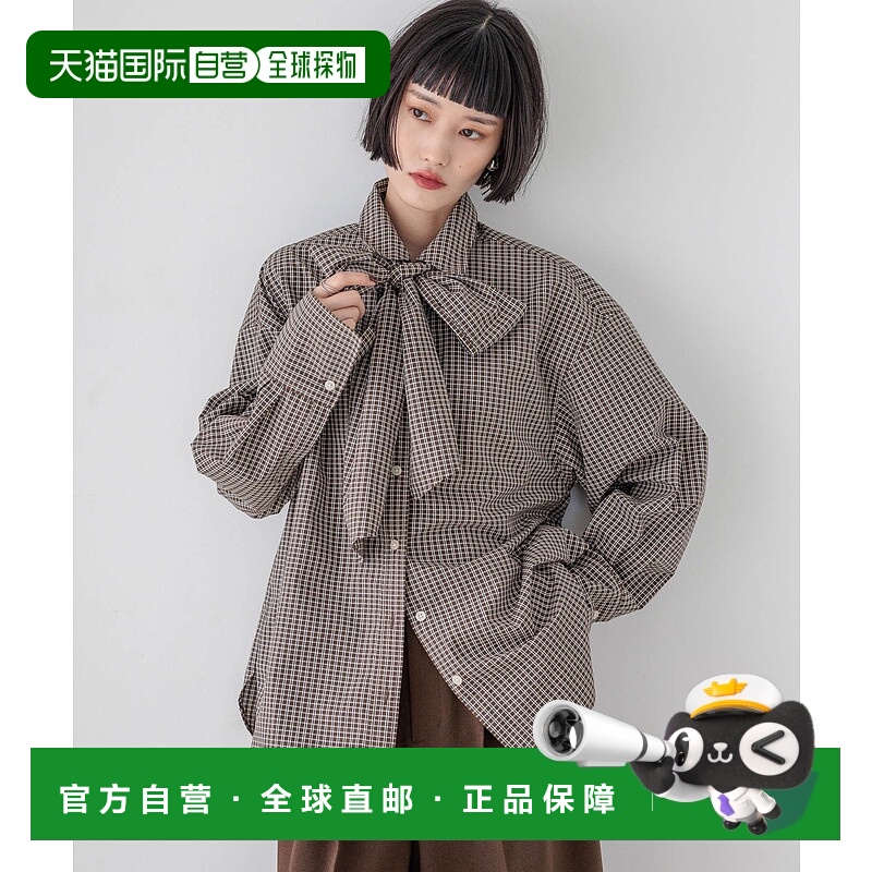 1h可退 日本直邮LOWRYS FARM 女装 宽松迷你格纹衬衫 可拆卸蝴蝶