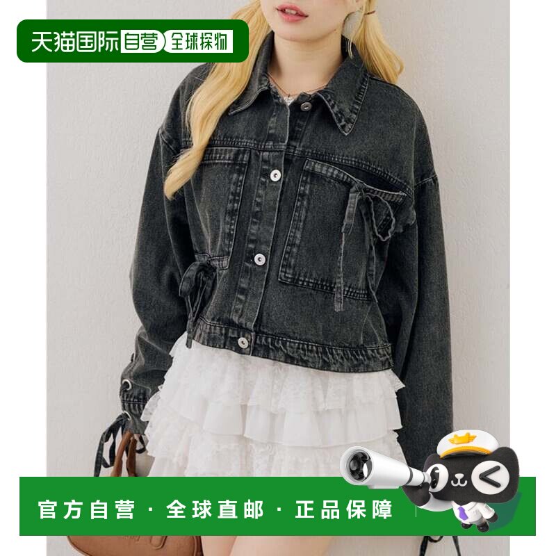 日本直邮NICE CLAUP ANOTHER BRANCH 袖蕾丝系带蝴蝶结牛仔夹克 B