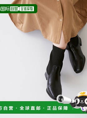 日本直邮Menue 方形鞋头罗纹针织设计鞋跟靴子 [ME8623BW02623]