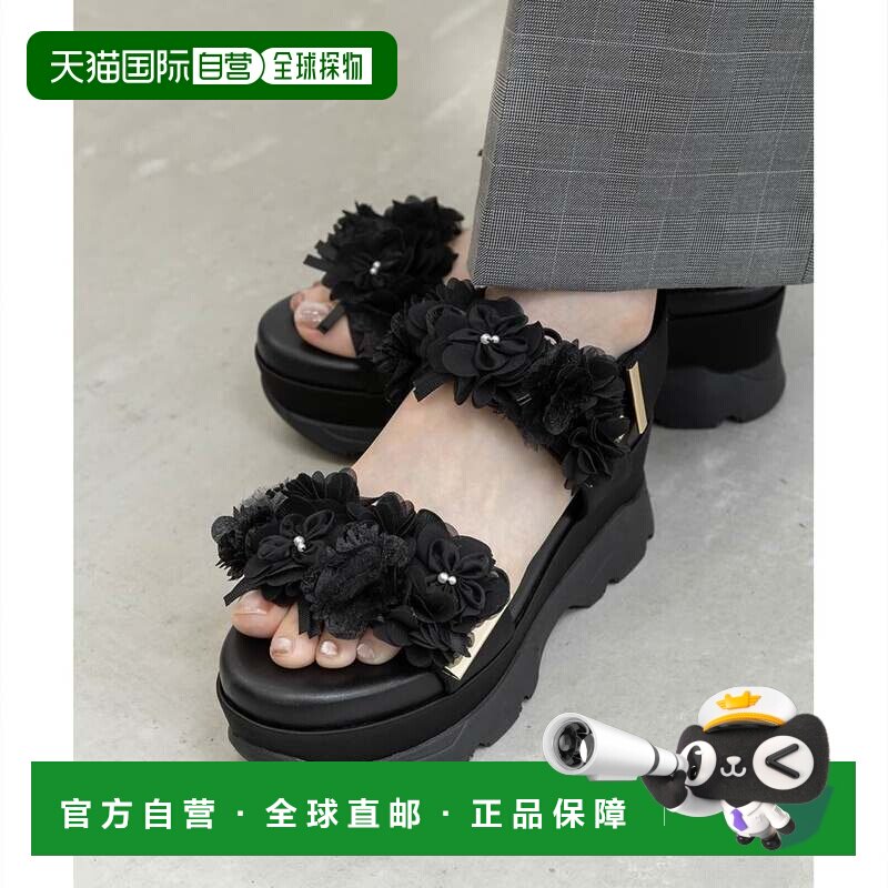 日本直邮RANDA 黑色透明花朵腰带运动凉鞋厚底鞋