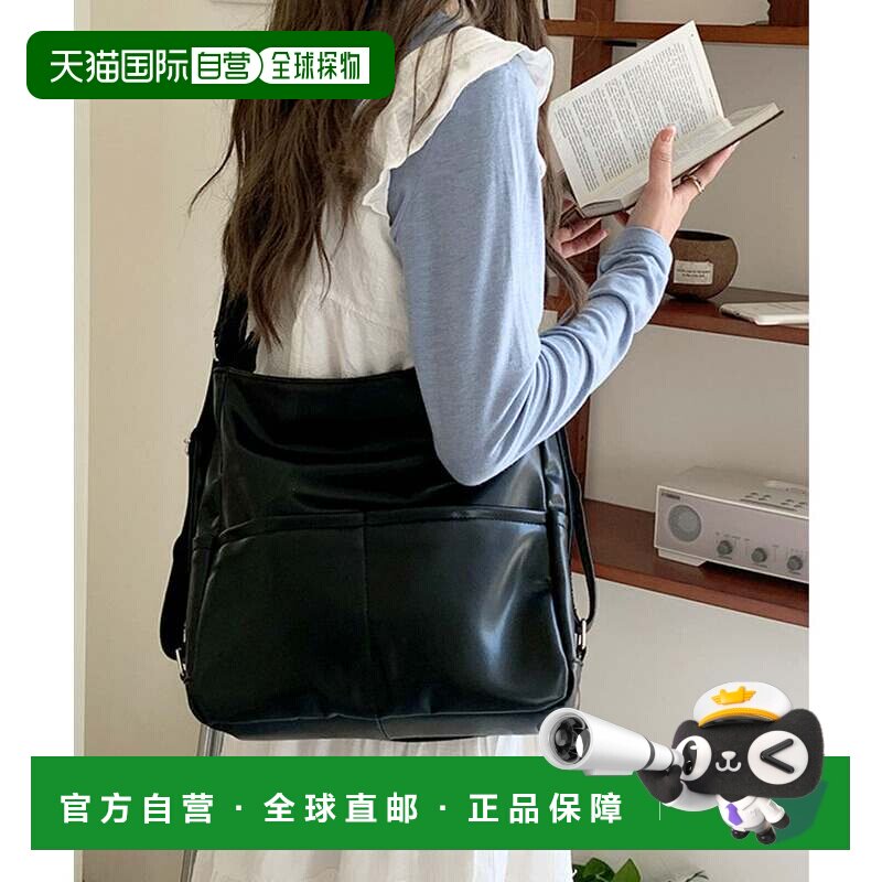 日本直邮黑色 多口袋 可三用 简约素皮单肩包/双肩包/手提包背包