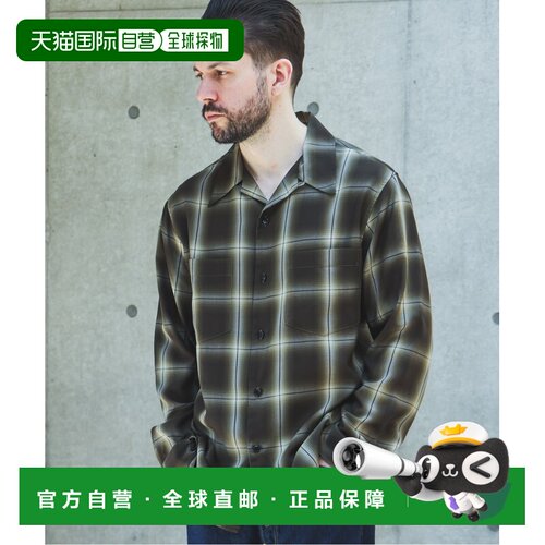 1h可退 日本直邮MR.OLIVE 男女同款 天丝混纺渐变格纹敞领衬衫 M2