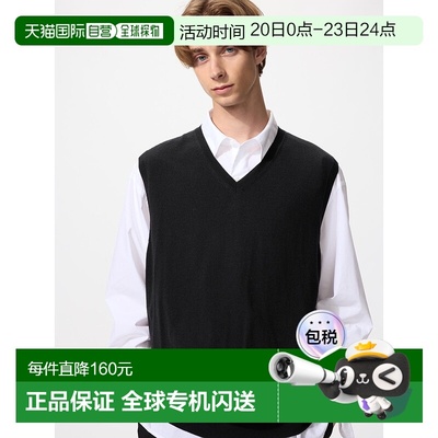 日潮跑腿UNIQLO优衣库 美利奴羊毛V领背心 09 BLACK MEN XS 48104