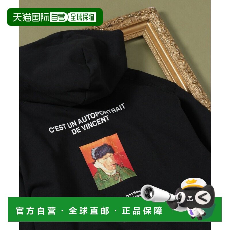 日本直邮GLOBAL WORK 男女同款 加绒连帽卫衣 知性画家印花 63650