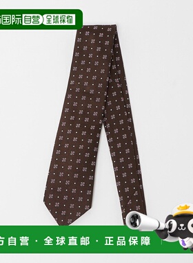 1h可退 日本直邮ALTEA 男士8cm小纹提花领带 丝棉混纺 棕色小花图