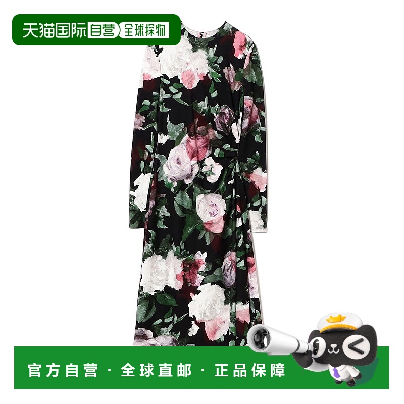 1h可退 日本直邮ERDEM 女士玫瑰印花修身长袖连衣裙 65260333657