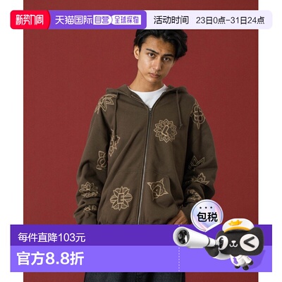1h可退 日本直邮XLARGE男女同款全幅刺绣拉链连帽卫衣 1012540120