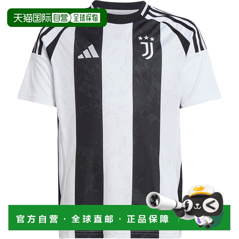 日本直邮adidas Juventus 圆领条纹柔软舒适休闲足球短袖T恤 黑白