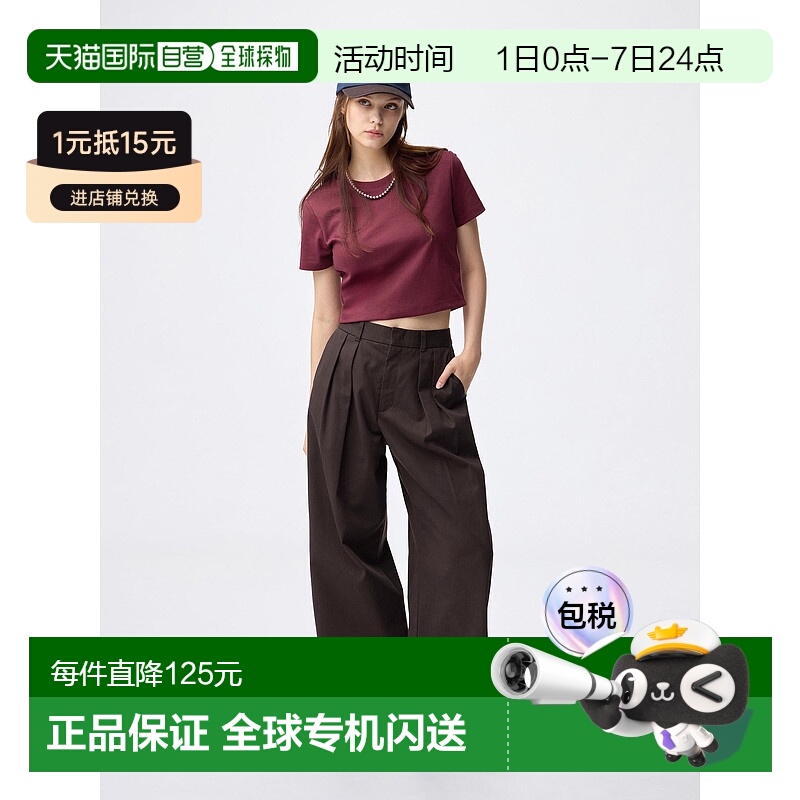 日潮跑腿GU极优 斜纹棉布筒形裤 39 DARK BROWN WOMEN XS 357941