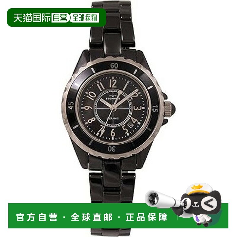 日本直邮TECHNOS T9906BB 女士石英表陶瓷表带防水深度达 3 ATM