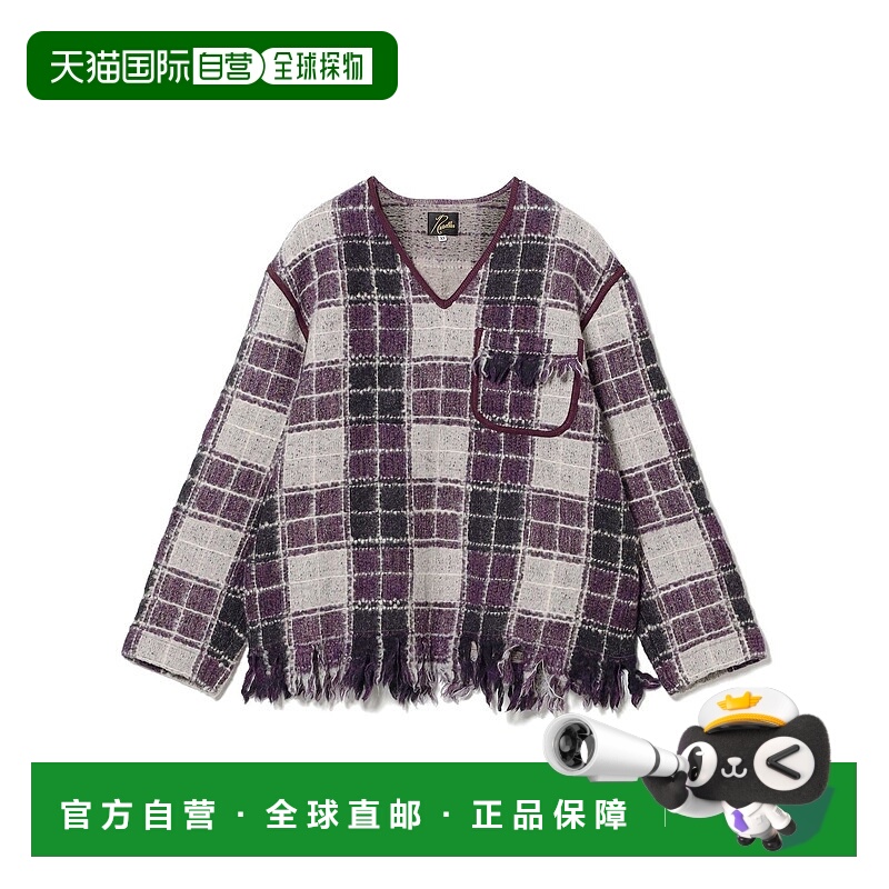 1h可退 日本直邮Needles 女士 V领流苏针织衫 大胆格纹设计 宽松